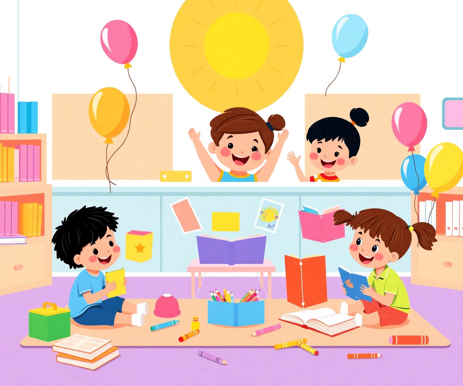 Happy kindergarten children